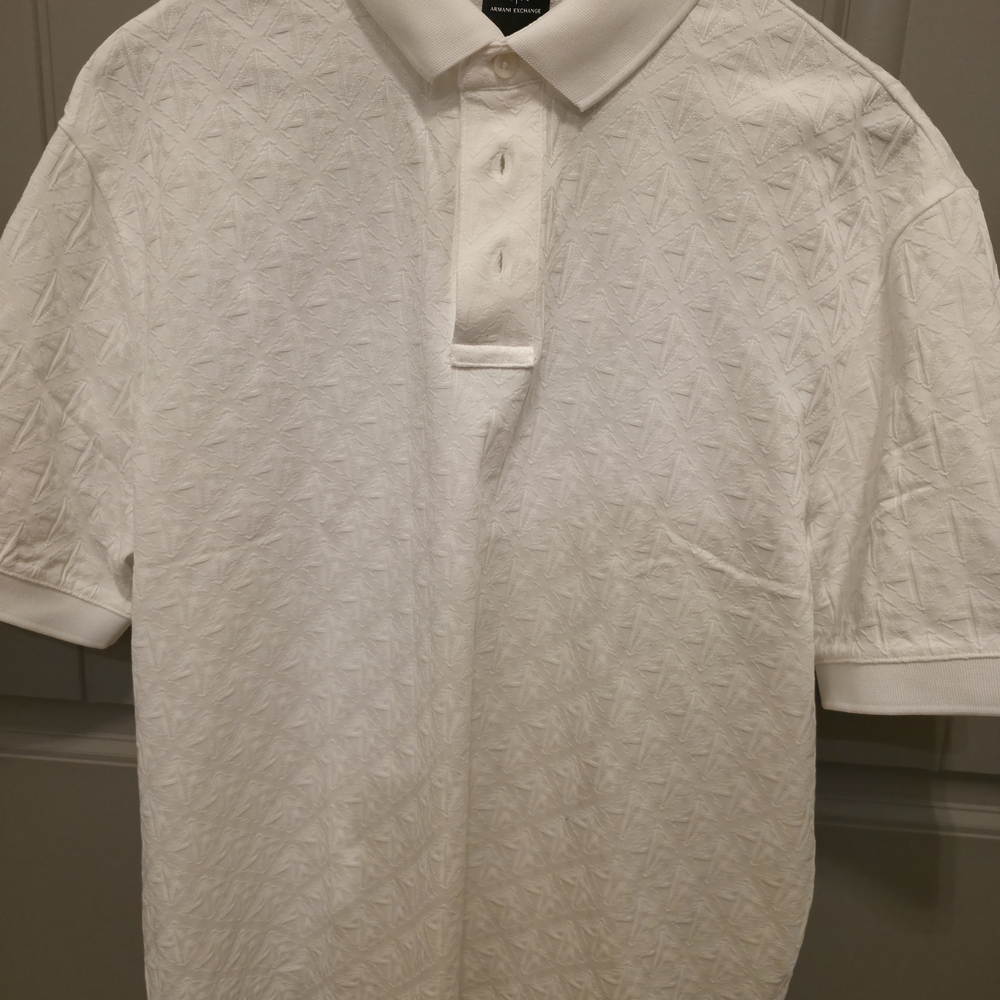 Armani Exchange White Textured Polo Shirt